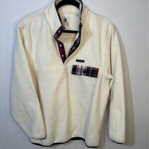 Southern Proper mens fleece pullover with plaid detail. Oversized size small.